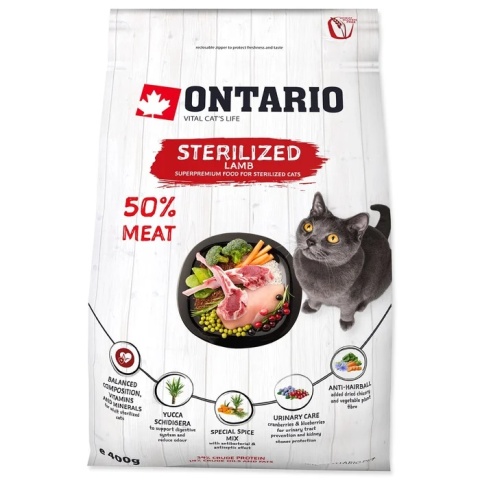 Ontario Cat Sterilised Lamb 0,4kg - karma sucha dla kota /jagnięcina/